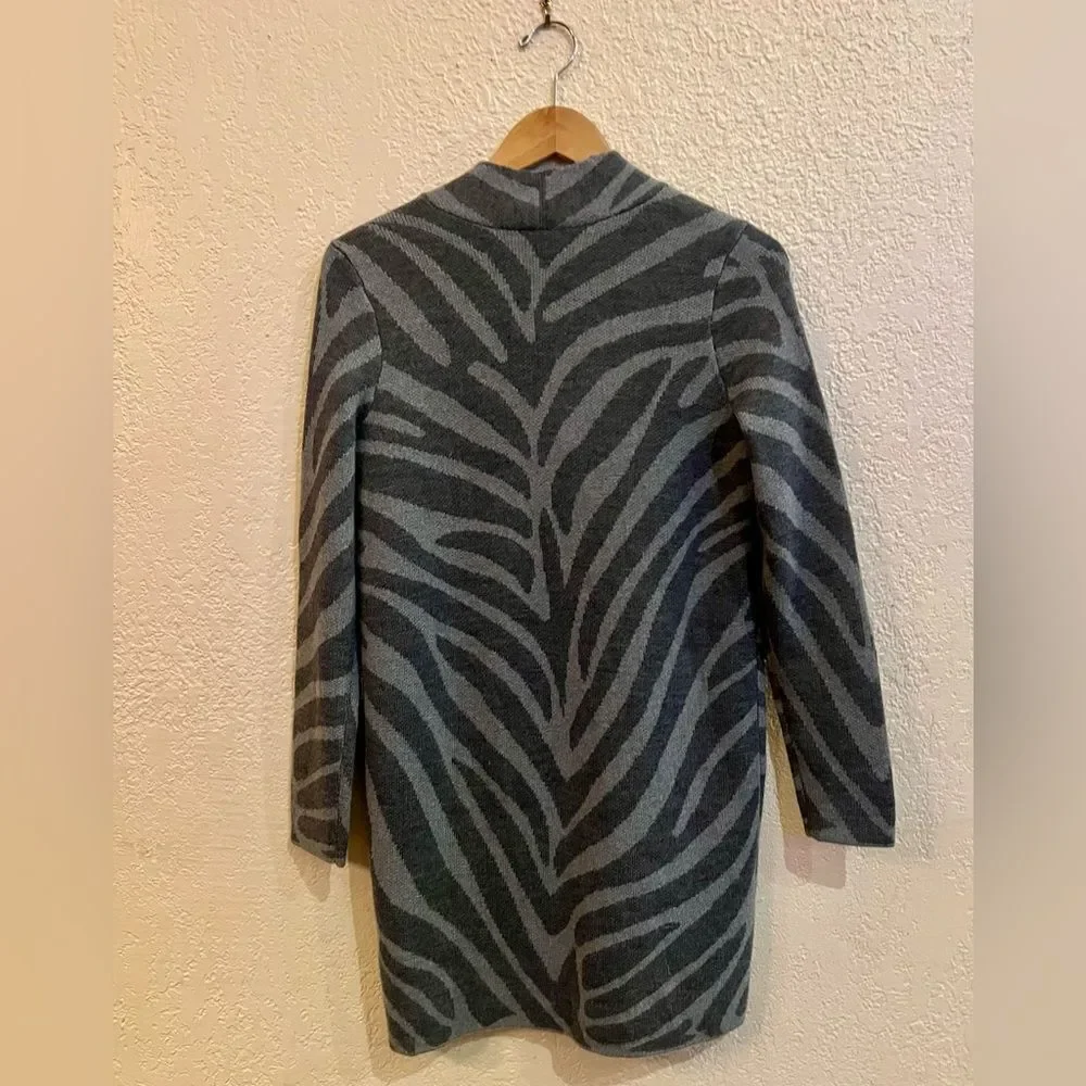 J. McLAUGHLIN Hallie‎ MD Gray Zebra Animal Print WOOL Sz XS-S Sweater Jacket